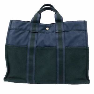HERMES Foul Tou MM Tote Bag, Hand Tote, Navy x Black